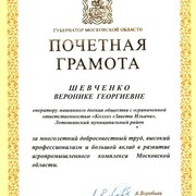 Почётная грамота Губернатора Московской области