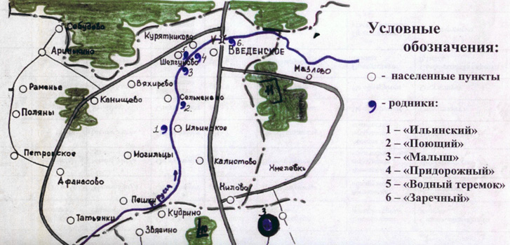 Карта расположения родников Введенского сельского поселения